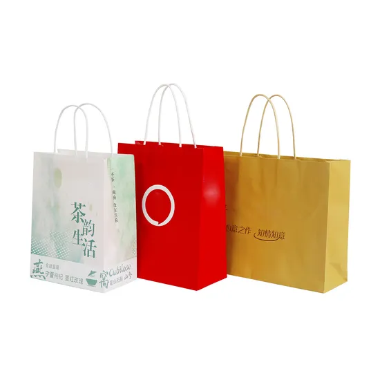 Benutzerdefinierte Griffgröße Handtaschen Umweltfreundliche Kraft Geschenkverpackung Schuhe Kleidung Wiederverwendbare Einkaufspapiertüte